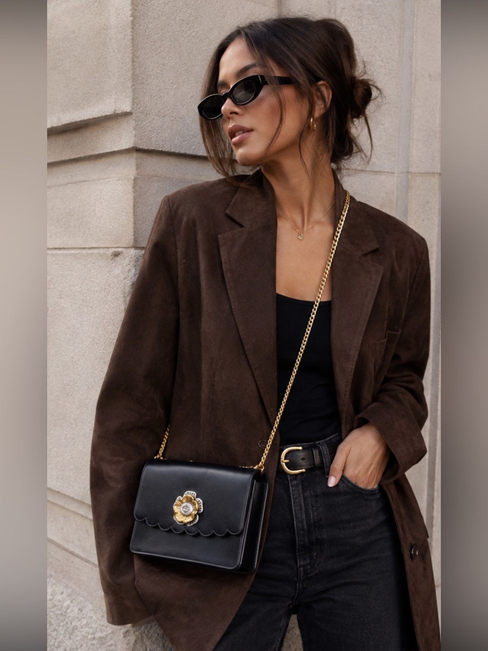 Coach Bowery Mini Black Scalloped Floral-Accent Crossbody with Gold
Chain
$243
O